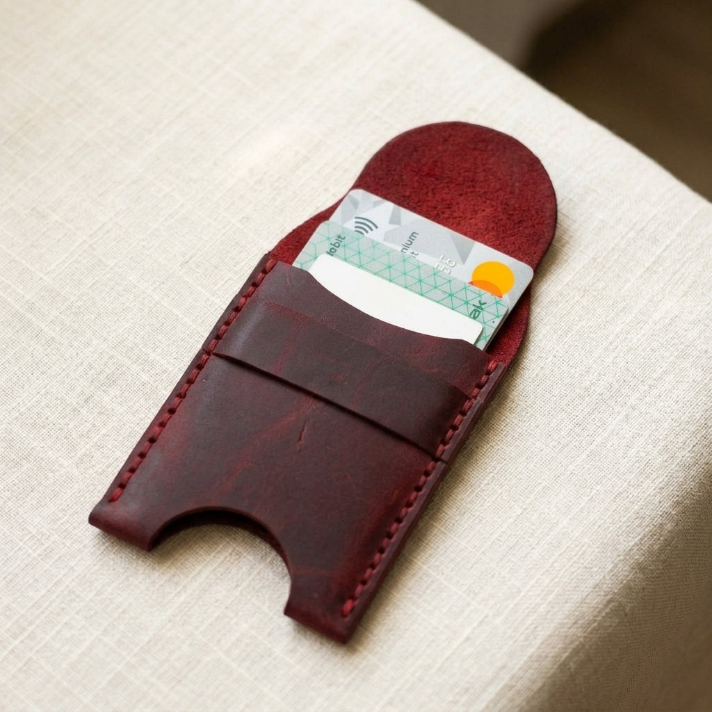 Simplest Card Holder | Slim Minimalist Wallet | Leather Handmade | Thumb Slot Design