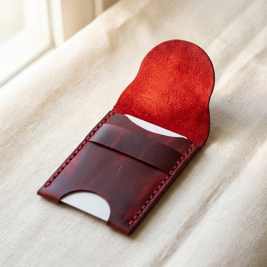 Simplest Card Holder | Slim Minimalist Wallet | Leather Handmade | Thumb Slot Design