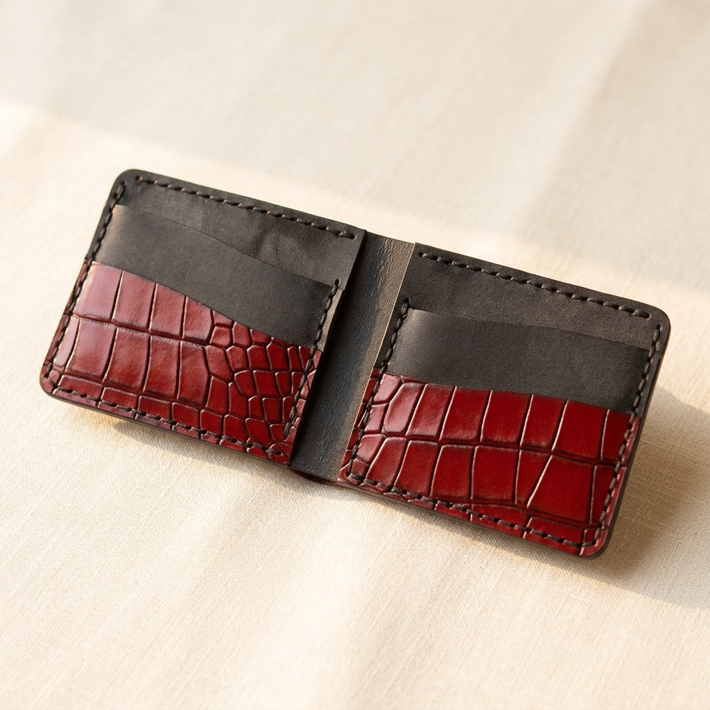 Snake Croc Bifold Wallet | Mens Embossed Leather Wallet | Handmade